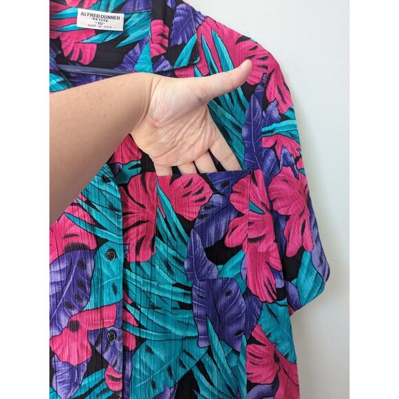 Vtg 80s Blouse 10 Petite Tropical Hawaiian Colorful Shoulder Pads Granny Kitsch - Picture 2 of 6
